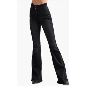 NWT Free People We The Free 31 / 12 Black Jayde High Rise Flare Leg Stretch Boho